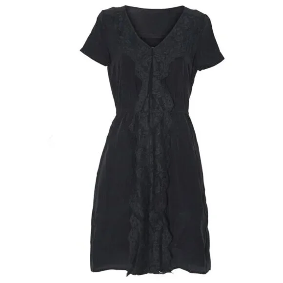 Marc Jacobs Black Silk Slip Mini Dress Lace Trim - Picture 5 of 8